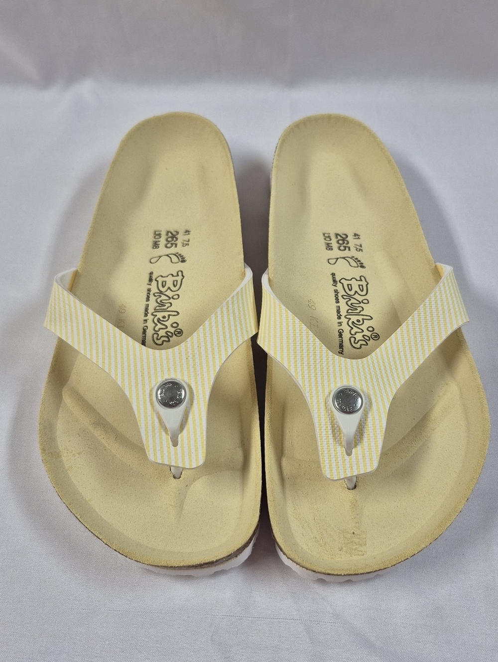 BIRKI’S by Birkenstock (41/10) MARTINA Birko-Flor Yellow Striped Sandals Thongs